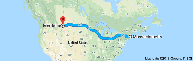 Massachusetts to Montana Auto Transport Route