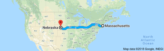 Massachusetts to Nebraska Auto Transport Route