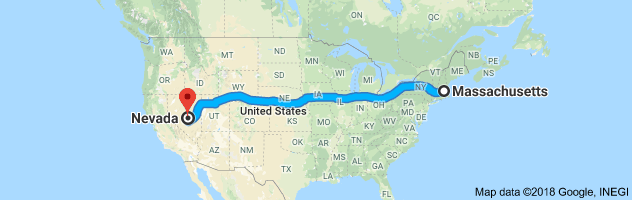 Massachusetts to Nevada Auto Transport Route