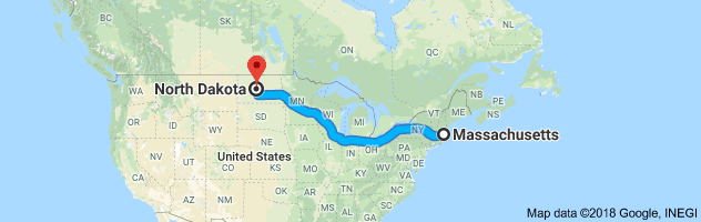 Massachusetts to North Dakota Auto Transport Route