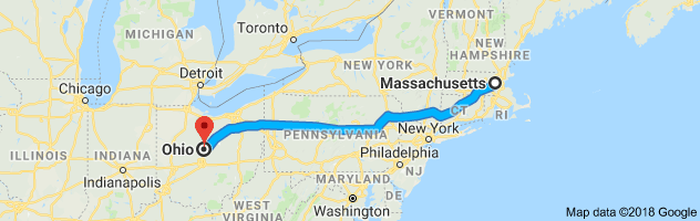 Massachusetts to Ohio Auto Transport Route