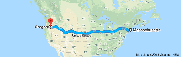 Massachusetts to Oregon Auto Transport Route