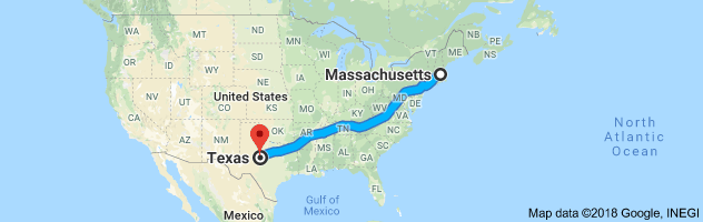 Massachusetts to Texas Auto Transport Route