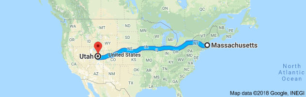 Massachusetts to Utah Auto Transport Route