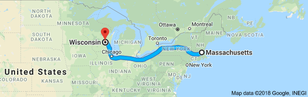 Massachusetts to Wisconsin Auto Transport Route