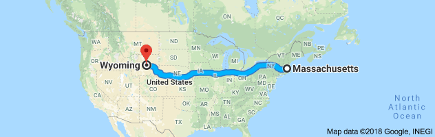 Massachusetts to Wyoming Auto Transport Route