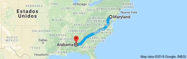 Maryland to Alabama Auto Transport Route