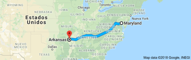 Maryland to Arkansas Auto Transport Route