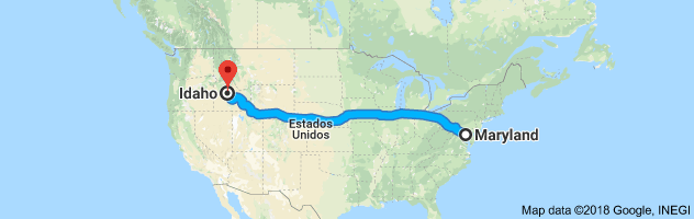 Maryland to Idaho Auto Transport Route