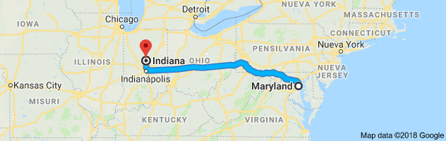 Maryland to Indiana Auto Transport Route