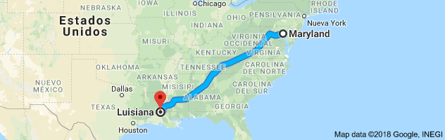 Maryland to Louisiana Auto Transport Route