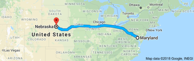 Maryland to Nebraska Auto Transport Route