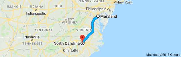 Maryland to North Carolina Auto Transport Route