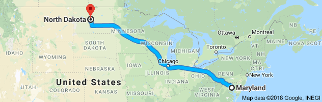 Maryland to North Dakota Auto Transport Route