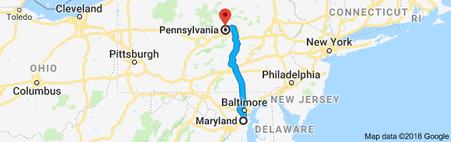 Maryland to Pennsylvania Auto Transport Route