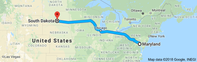 Maryland to South Dakota Auto Transport Route