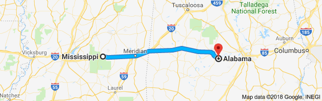 Mississippi to Alabama Auto Transport Route