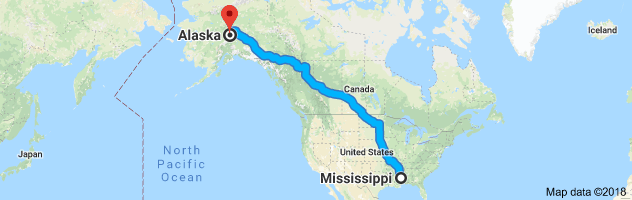 Mississippi to Alaska Auto Transport Route