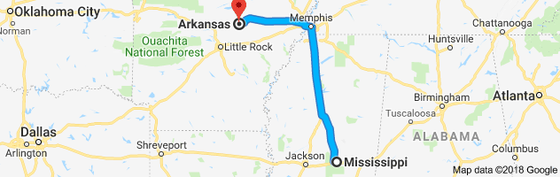 Mississippi to Arkansas Auto Transport Route