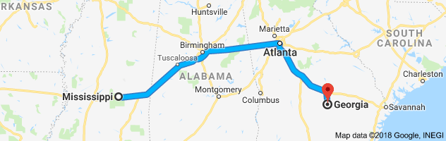 Mississippi to Georgia Auto Transport Route