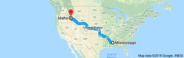 Mississippi to Idaho Auto Transport Route