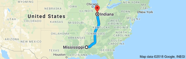 Mississippi to Indiana Auto Transport Route