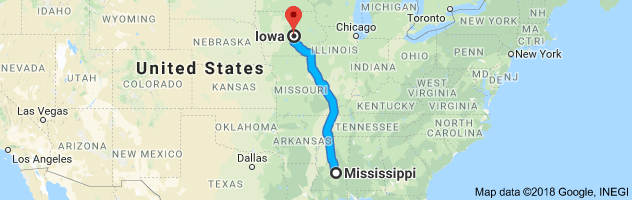 Mississippi to Iowa Auto Transport Route