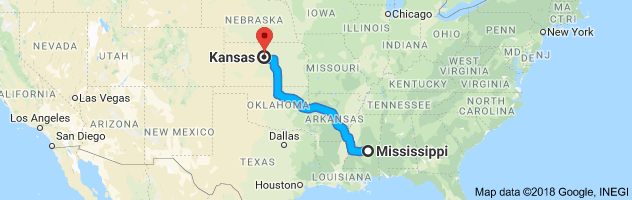 Mississippi to Kansas Auto Transport Route