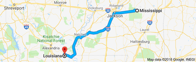 Mississippi to Louisiana Auto Transport Route