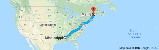 Mississippi to Maine Auto Transport Route