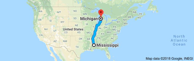 Mississippi to Michigan Auto Transport Route