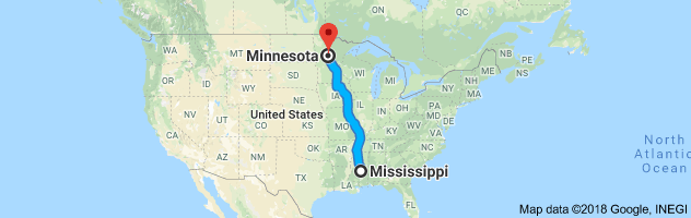 Mississippi to Minnesota Auto Transport Route