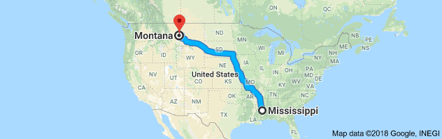 Mississippi to Montana Auto Transport Route
