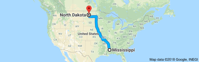 Mississippi to North Dakota Auto Transport Route