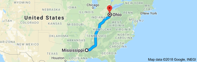 Mississippi to Ohio Auto Transport Route