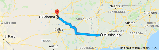 Mississippi to Oklahoma Auto Transport Route