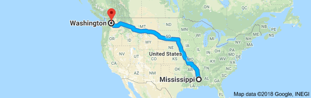 Mississippi to Washington Auto Transport Route