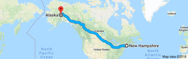 New Hampshire to Alaska Auto Transport Route