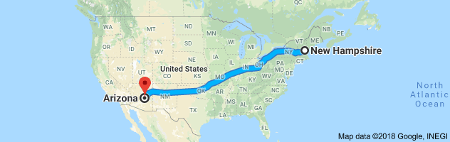 New Hampshire to Arizona Auto Transport Route