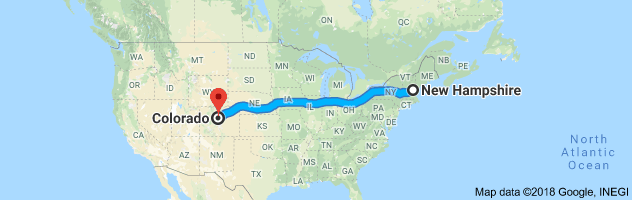 New Hampshire to Colorado Auto Transport Route
