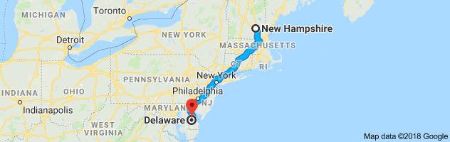 New Hampshire to Delaware Auto Transport Route
