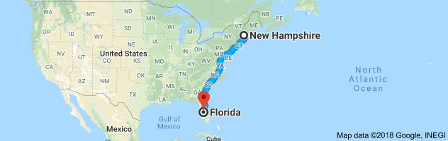 New Hampshire to Florida Auto Transport Route