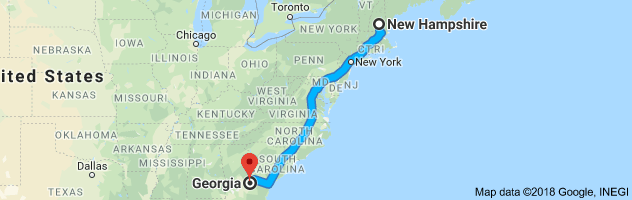 New Hampshire to Georgia Auto Transport Route