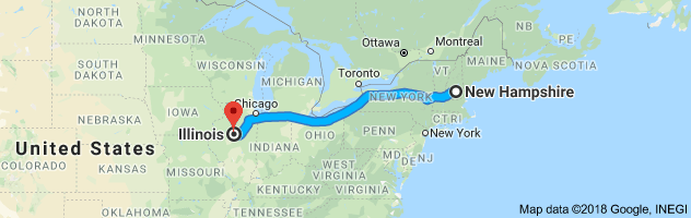 New Hampshire to Illinois Auto Transport Route