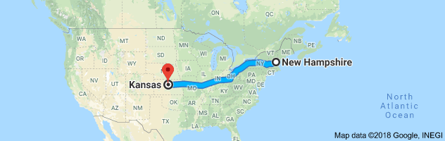 New Hampshire to Kansas Auto Transport Route