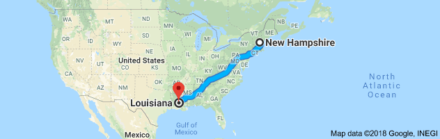 New Hampshire to Louisiana Auto Transport Route