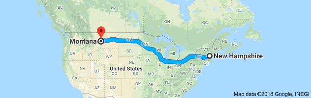 New Hampshire to Montana Auto Transport Route