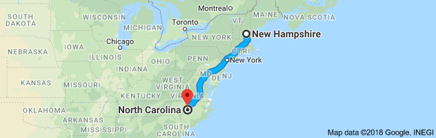 New Hampshire to North Carolina Auto Transport Route