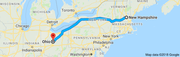 New Hampshire to Ohio Auto Transport Route