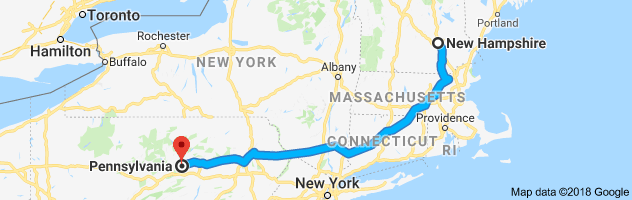 New Hampshire to Pennsylvania Auto Transport Route